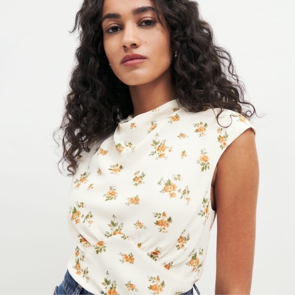 NWT Reformation Bettie Buttercream Yellow Floral Blouse Top Size 10 - Picture 4 of 11